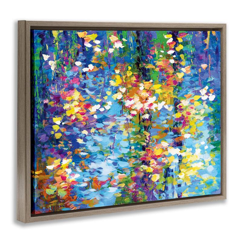 Stupell Colorful Reflections Lake Flowers Framed Floater Canvas Wall Art Design by Leon Devenice