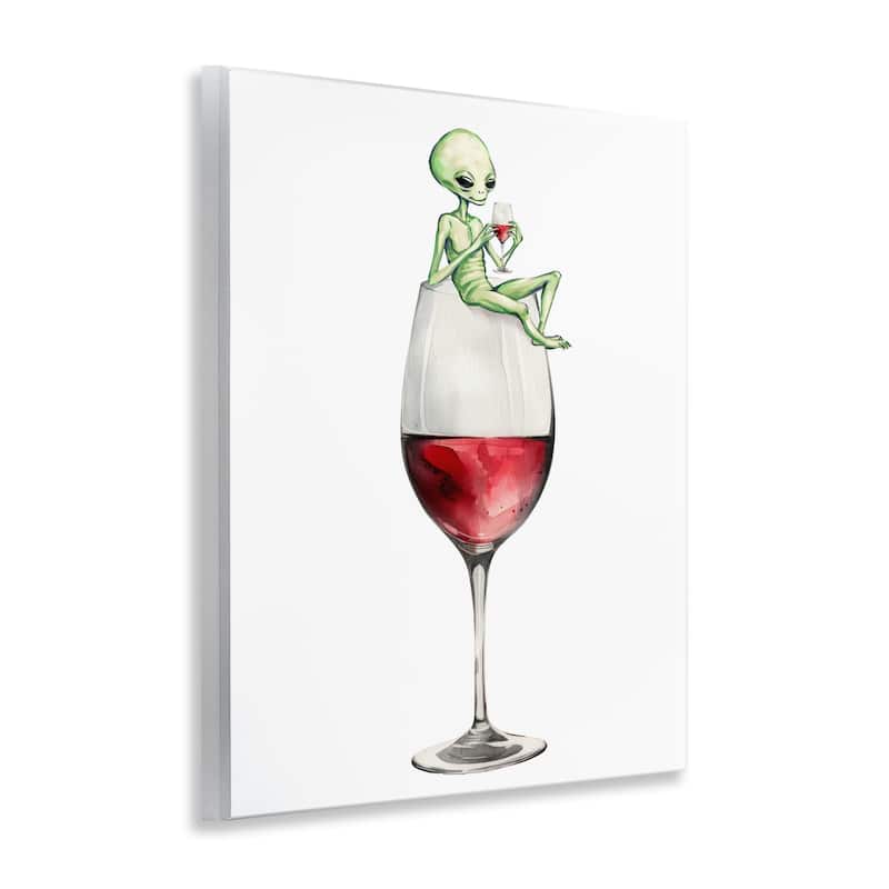 Stupell Alien Perched on Wine Glass Wall Plaque Art Design By Lil' Rue