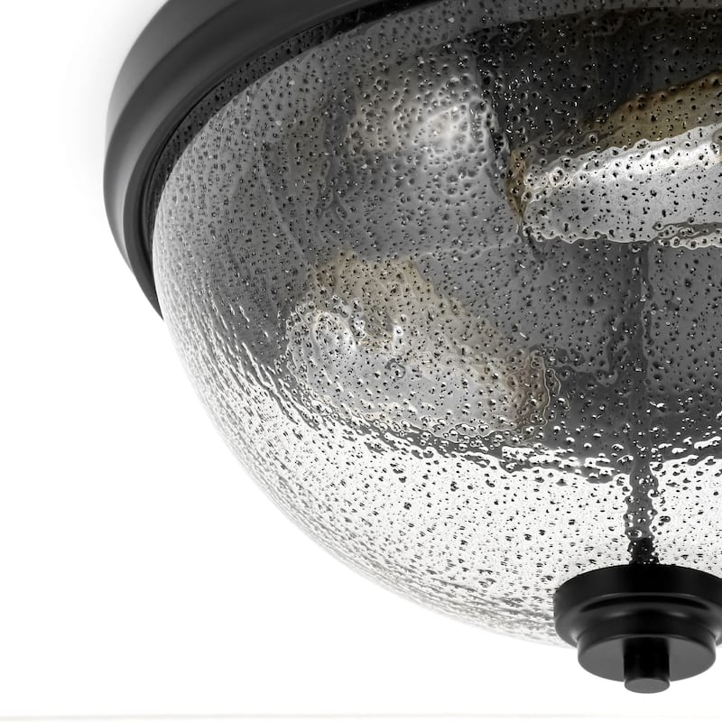 15.9" W 3-Light Vintage Matte Black Dome Metal Flush Mount Bowl Ceiling Light with Transparent Black Textured Glass for Foyer
