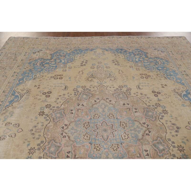 Hand Knotted Oriental 100% Wool Carpet Traditional Floral Yellow & Gold Mashad Area Rug - 11' 11'' X 9' 5''