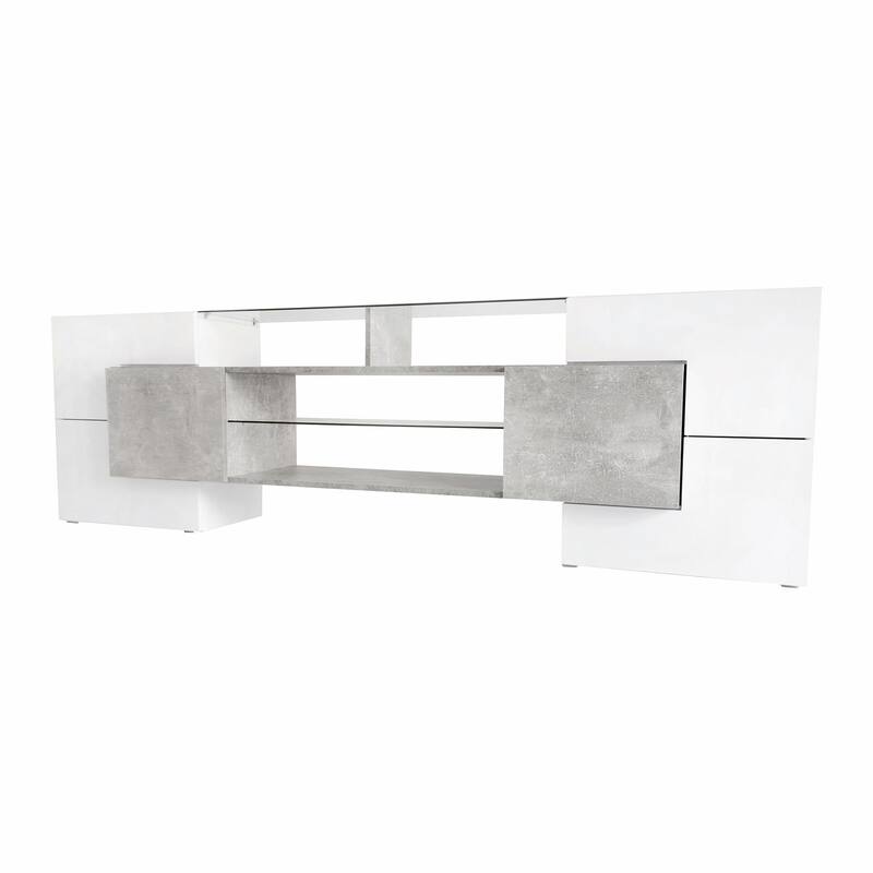 Unique Shape TV Stand with Illuminated Glass Shelves
