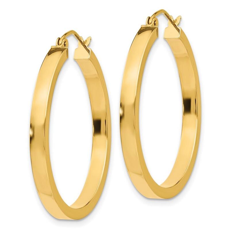 Curata 14k Yellow Gold Hollow Polished Rectangle Tube Hoop Earrings - 30mm