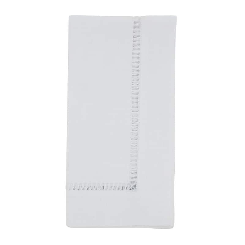 Decorative Napkins (Set of 12) - Stitched Border Detail for Dining and Entertaining - Set of 12 - 20"x20" - White