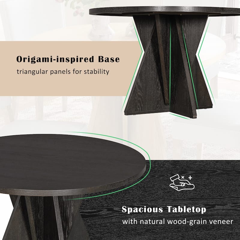 5-Piece Round Dining Table Set with 4 Upholstered Chairs, Triangular Base Kitchen Table for Small Space and Dining Room
