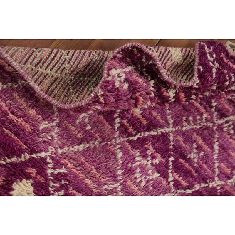 Purple Trellis Plush Moroccan Accent Rug Handmade Wool Carpet - 3'0" x 5'7"