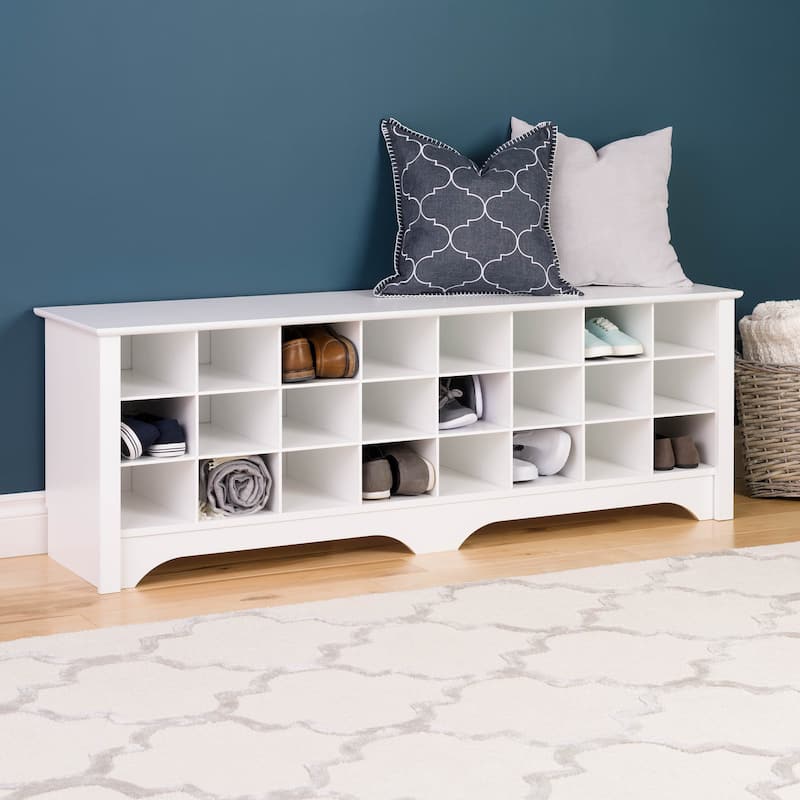 Prepac Hall Bench with Storage and Seating: 24-Shoe Cubby Bench, Ideal White Shoe Rack for Entryway - fresh white