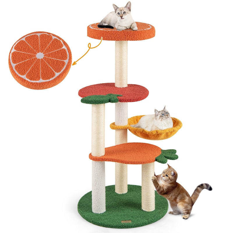 39" Multiple Climbing Levels Cat Tree with Orange Perch Apple and Carrot Platform Sisal Scratch Posts