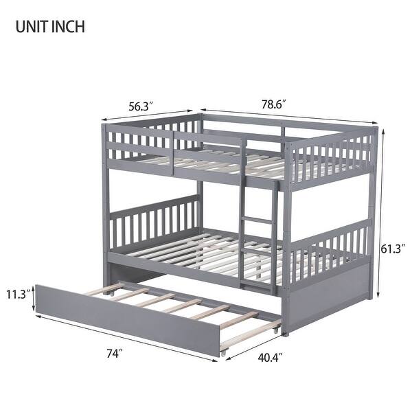 dimension image slide 1 of 3, Aesthetic Full Over Full Wood Kids Bunk Bed with Trundle,Guardrail