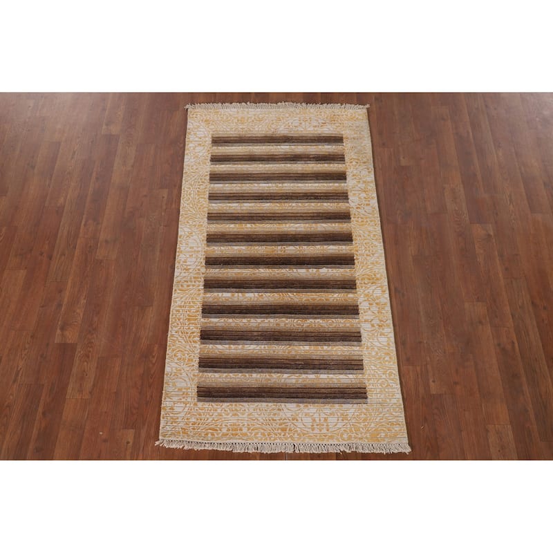 Yellow Modern Abstract Accent Rug Handmade Wool Carpet - 2'8"x 4'11"