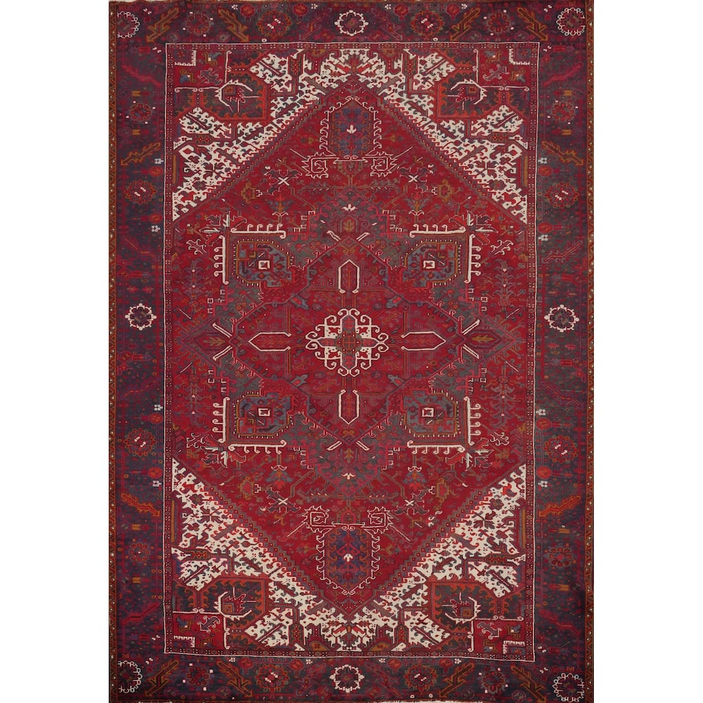Hand Knotted Oriental 100% Wool Carpet Traditional Medallion Red Heriz Area Rug - 12' 10'' X 9' 10''
