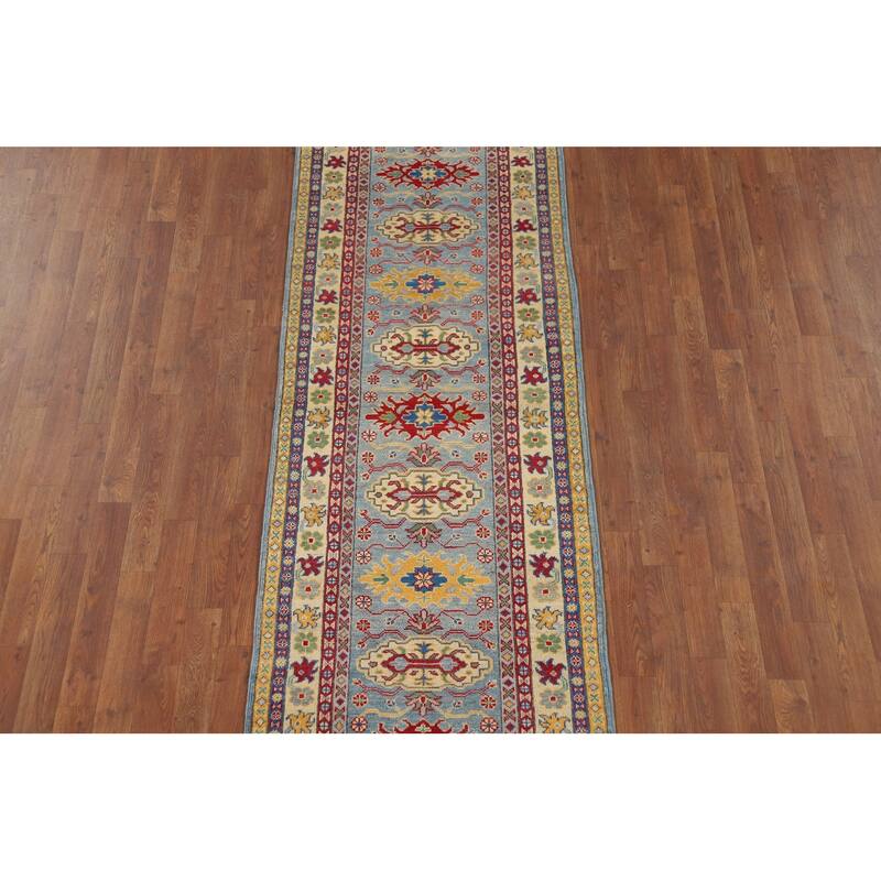 Geometric Kazak Oriental Runner Rug Hallway Handmade Wool Carpet - 2'8" x 9'4"
