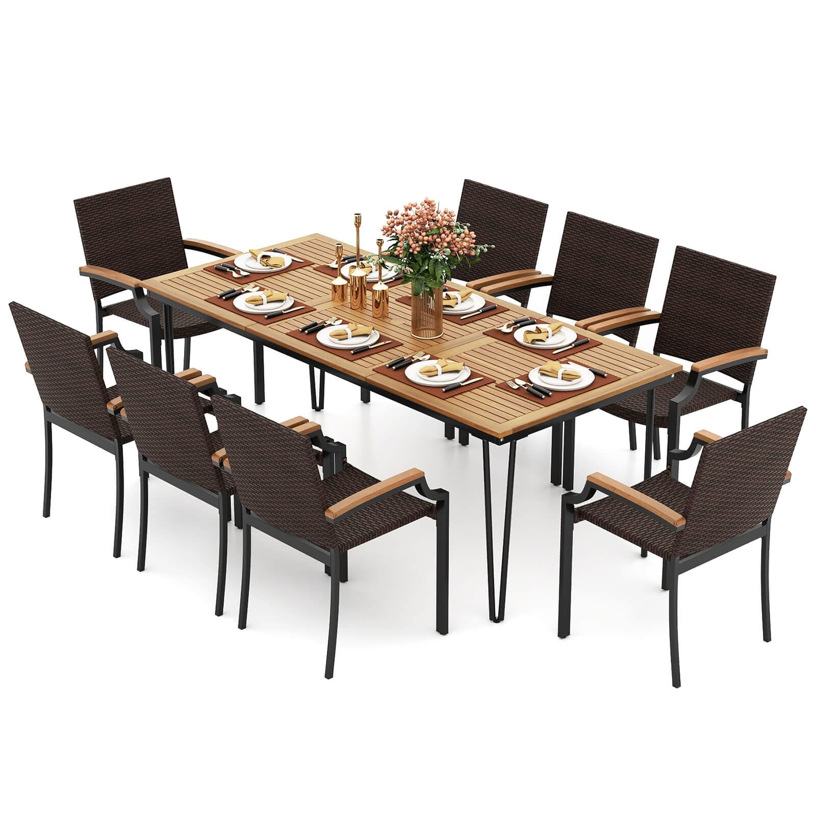 Gymax 9PCS Patio Dining Set w/79'' Rectangular Dining Table & 8