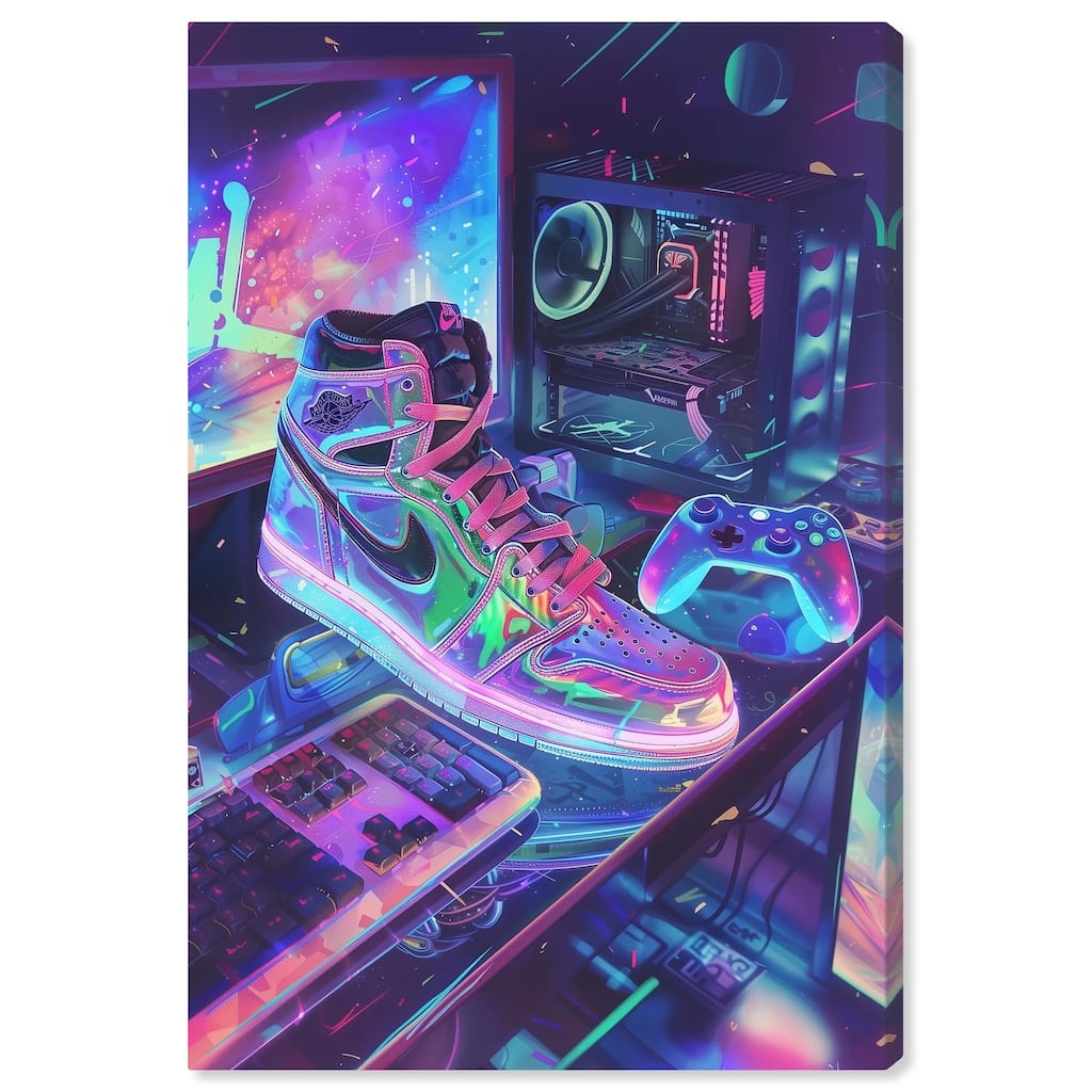 Neon Gaming Set Up Canvas by Art Remedy, Gallery Wrapped