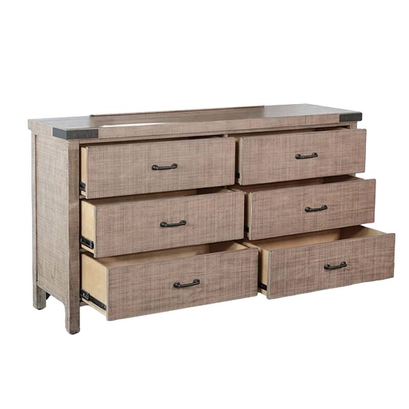 Desy Wide Dresser Chest with 6 Drawers, Light Brown Mahogany Wood