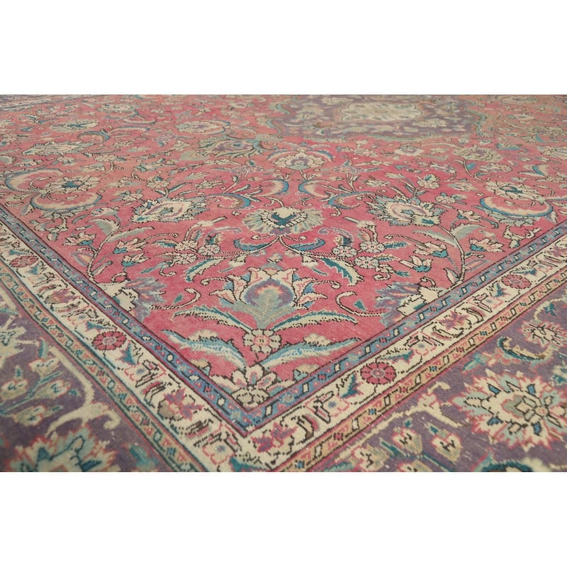 Pink Tabriz Persian Area Rug Hand-Knotted Wool Carpet - 9'0" x 12'5"