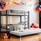 preview thumbnail 1 of 10, Twin over Twin Metal Bunk Bed with Trundle,Ladder and Full-Length Guardrail Black