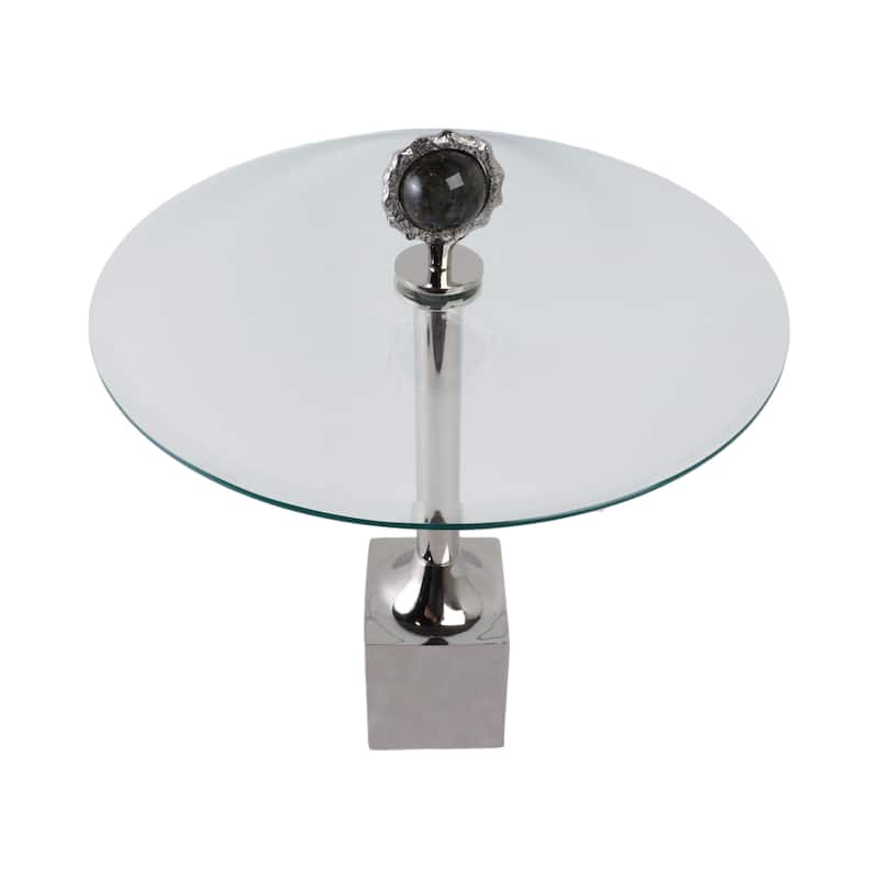 Glass Top Accent Side Table with Sculptural Base Round Modern Design - 20" x 20" x 23"