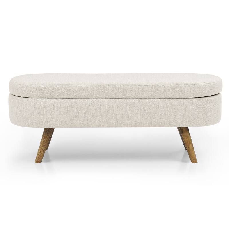 Roomfitters Oval Upholstered Storage Ottoman Bench with Rubber Wood Legs, Modern Entryway or Bedroom Seat