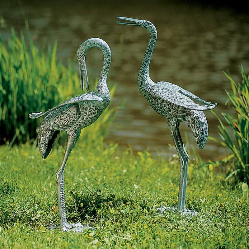 Achla Designs Outdoor Preening Crane Pair Statue, 23 Inch Tall, Blue-Grey Verdi Painted Finish