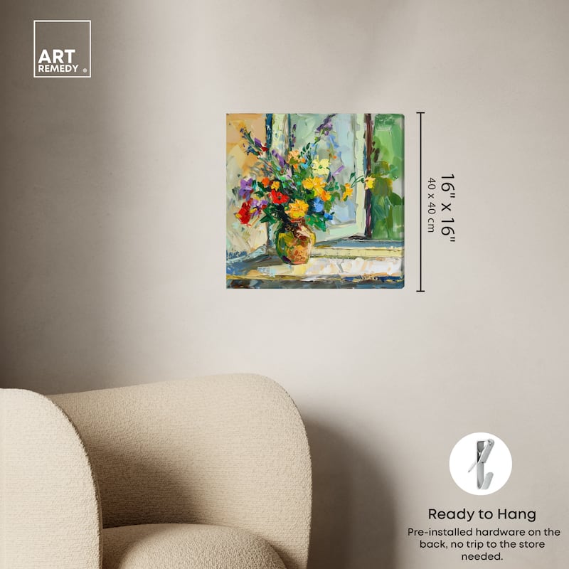 Art Remedy Vase By The Window Gallery Wrapped Impressionism 1 Piece Canvas Wall Art /Monet And Van Gogh Inspired Art