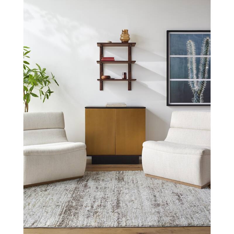 Livabliss Andorra Plus Casual Distressed Abstract Area Rug - Cream/Brown - 2' x 2' 11"