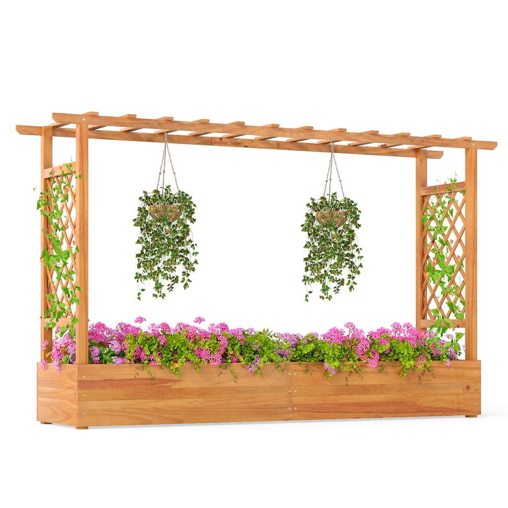 Costway 1/2 PCS 45” Raised Garden Bed with Trellis with Hanging Roof,