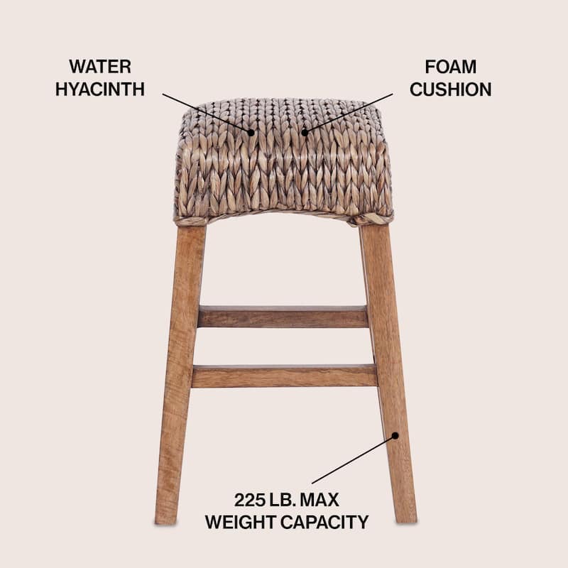 Swayze Rustic Bohemian Hyacinth/Wood Backless Bar Stool, by JONATHAN Y