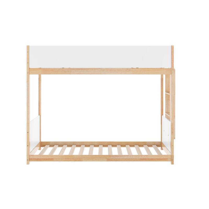 Convertible Solid Wood Bunk Bed Frame for Kids with Ladder, No Box Spring Needed