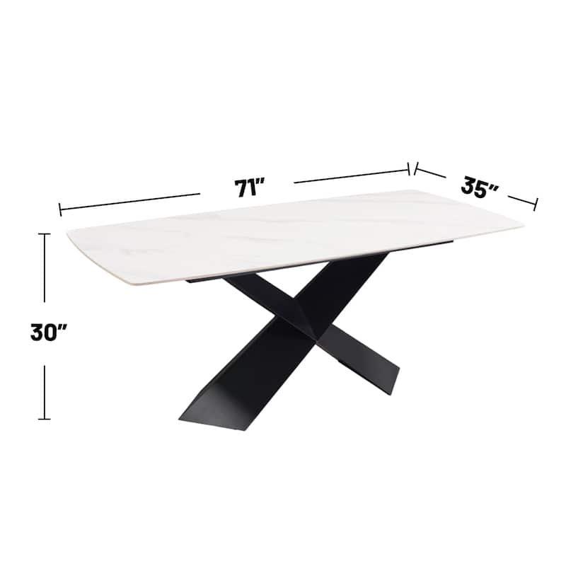 Rectangular Dining Table with X-Shaped Pedestal Base in Black and White - Black/White