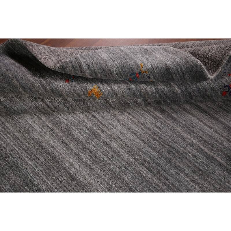 Silver Gray Striped Gabbeh Indian Area Rug Handmade Wool Carpet - 8'0"x 9'8"