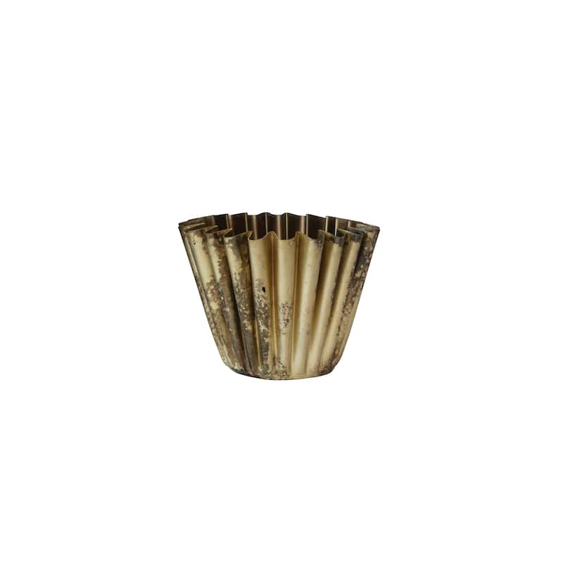 Pleated Metal Vase - 6.0"L x 6.0"W x 4.4"H - Brass