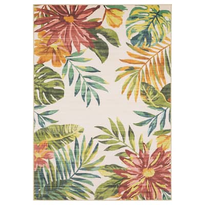 Style Haven Flores Tropical Beige/Multi Indoor-Outdoor Washable Rug