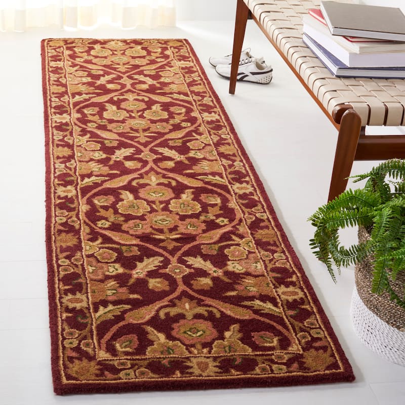 SAFAVIEH Handmade Antiquity Smiljka Traditional Oriental Wool Rug - 2'3" x 12' Runner - Wine/Gold