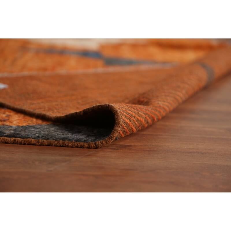 Geometric Orange Moroccan Oriental Rug Hand-Knotted Wool Carpet - 6'10" x 9'10"