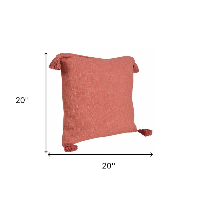 HomeRoots 20" X 20" Deep Coral 100% Cotton Zippered Pillow