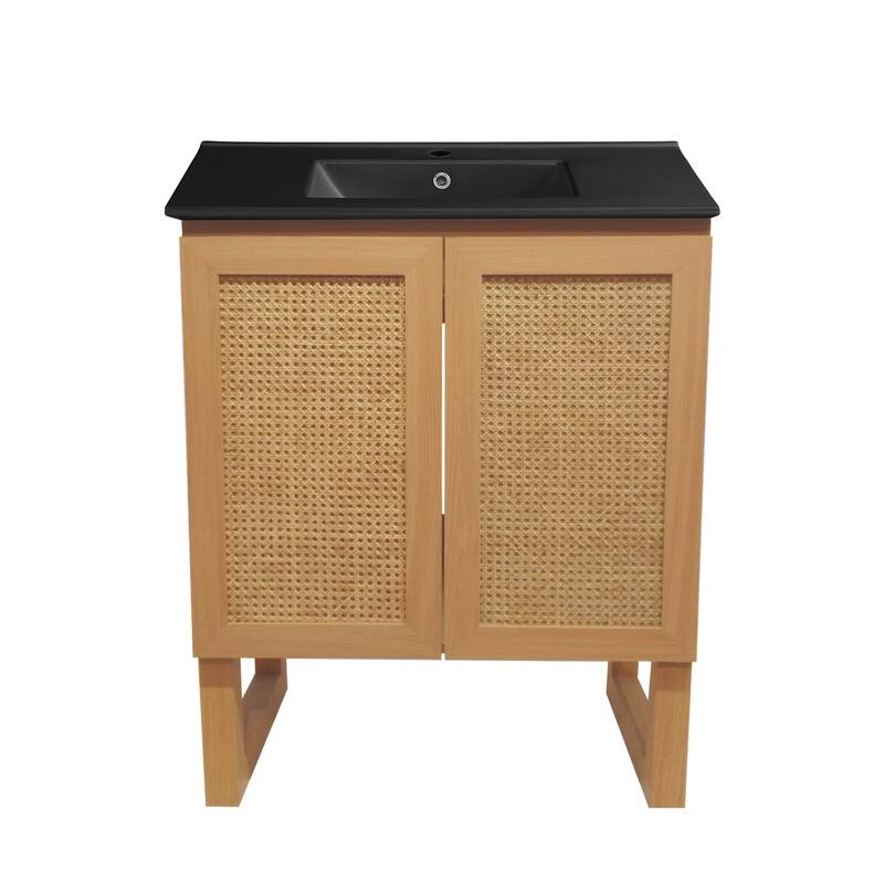 Arles 30 In. Natural Oak Bathroom Vanity With Black Ceramic Sink Top