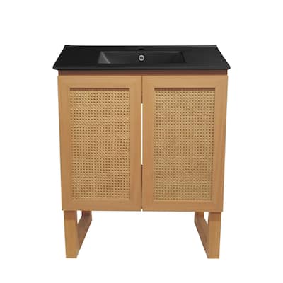Arles 30 In. Natural Oak Bathroom Vanity With Black Ceramic Sink Top