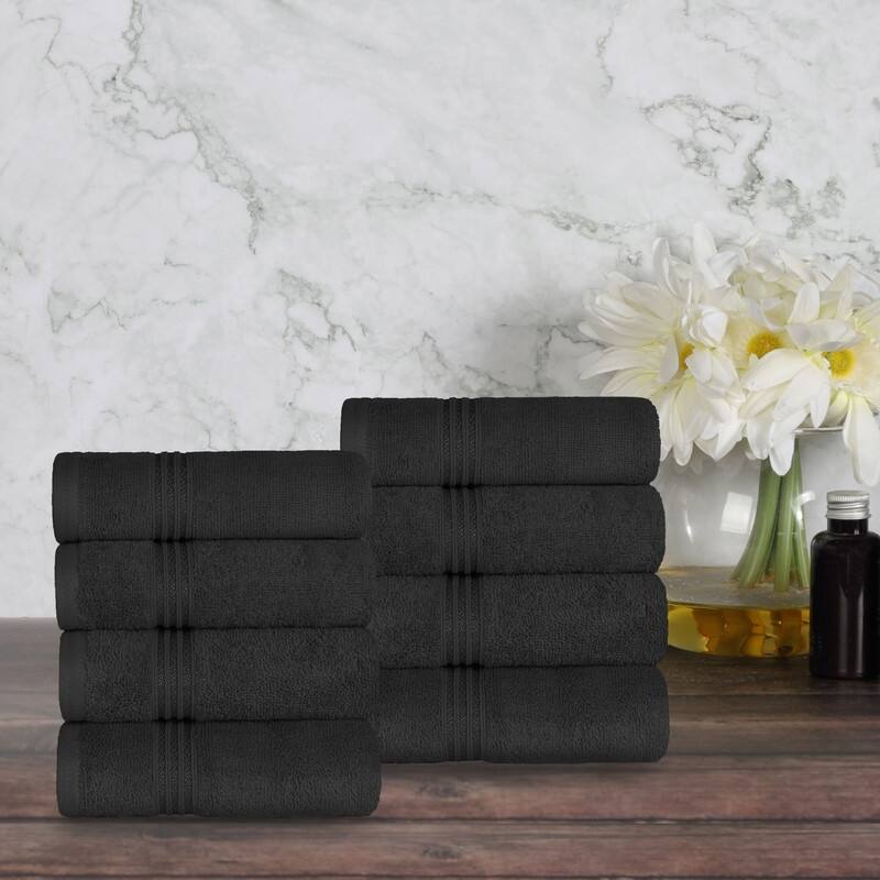 Blue Nile Mills Ibiza Egyptian Cotton Hand Towel, Set of 8 - Black