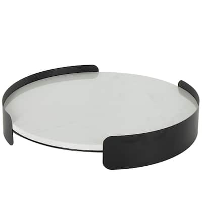 Marble Round Tray with Black Metal Frame - White - Roche River Decor