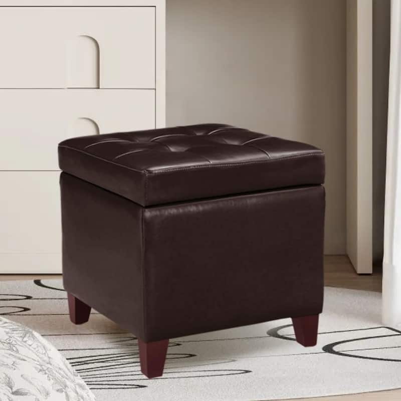 Adeco Bonded Leather Square Tufted Cubic Cube Storage Ottomans