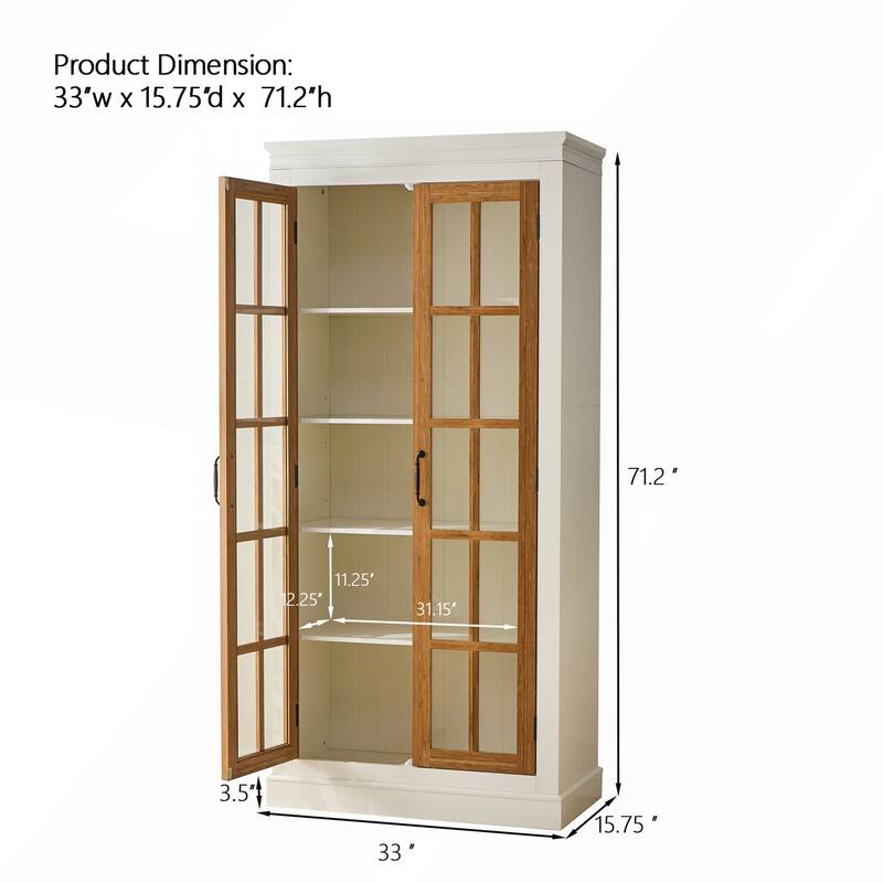 71.2IN Tall Display Cabinet with Glass Doors