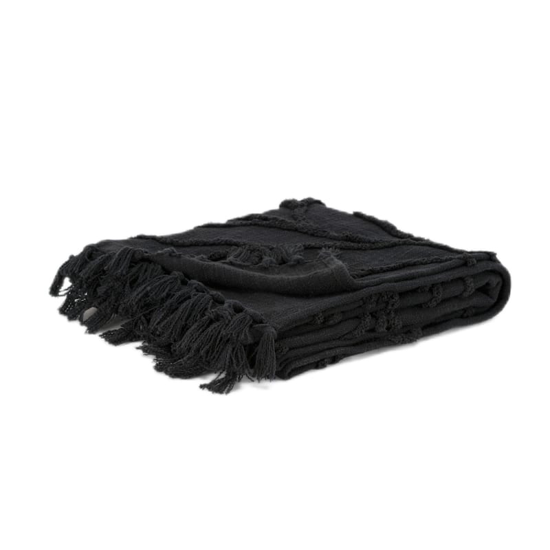 HomeRoots Black Woven 100% Woven Textured Cotton Throw Blanket