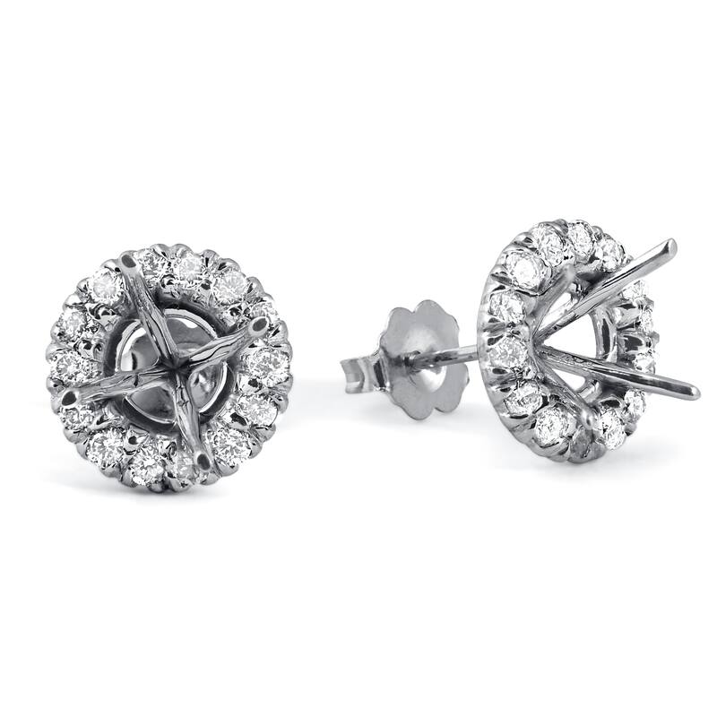 5/8ct Diamond Halo Studs Mounting Fits 5.5-6.5mm Round Stones White Gold