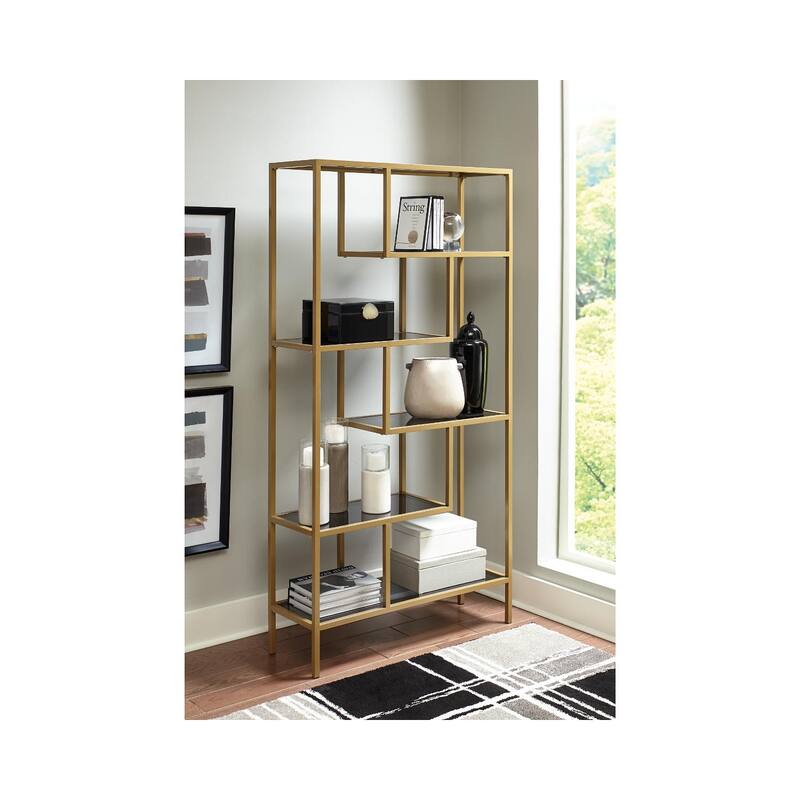 Frankwell Gold Finished Glass/Metal Tiered Open Shelf Bookcase - 36" W x 12" D x 70" H