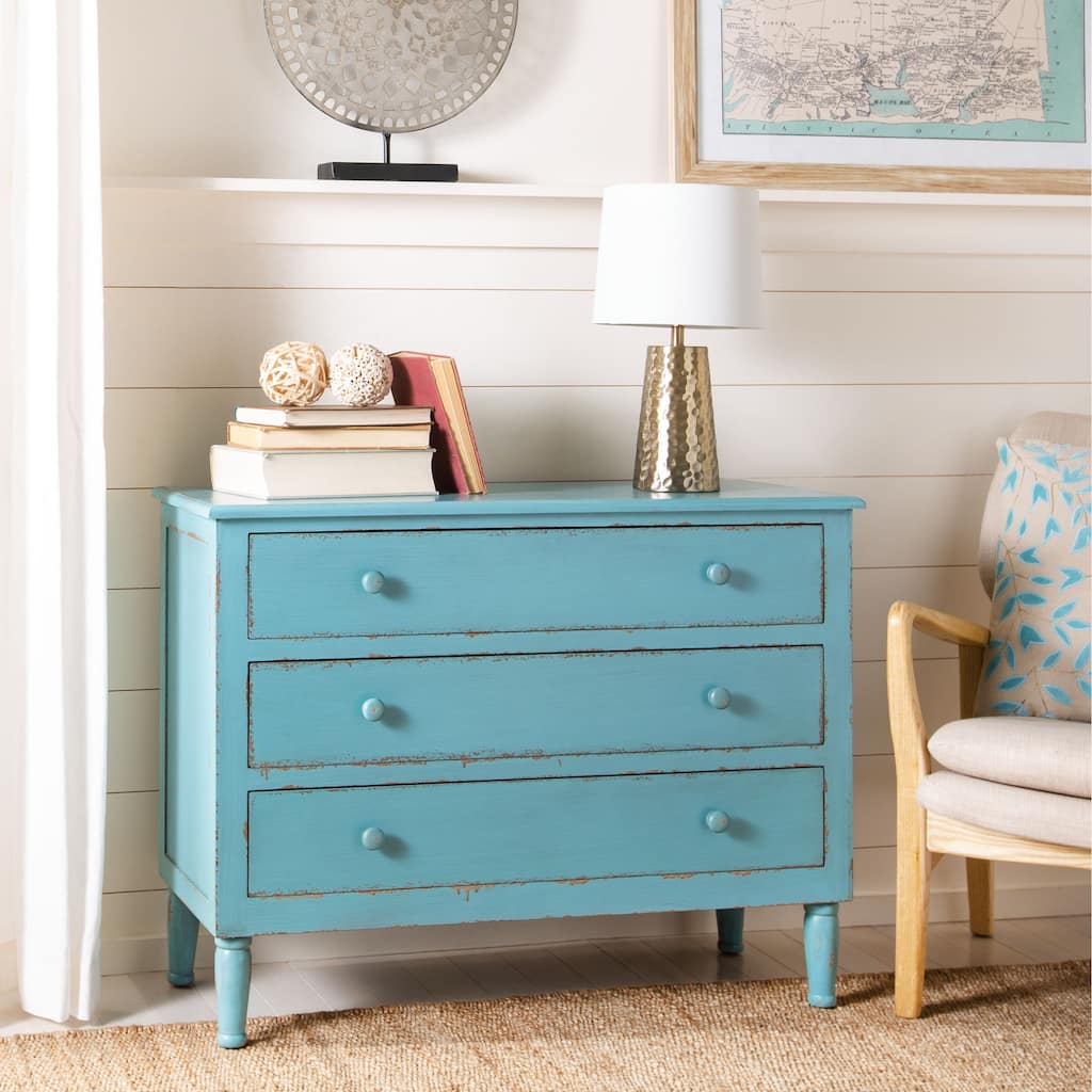 SAFAVIEH Talbet Distressed Blue 3-Drawer Storage Chest
