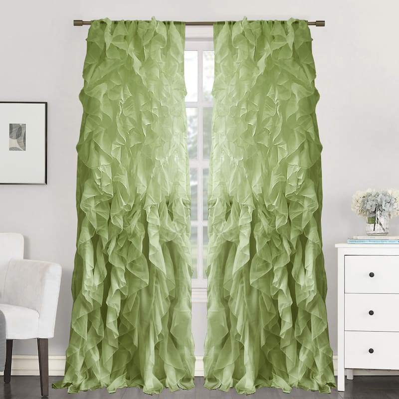 Sweet Home Collection Sheer Voile Waterfall Ruffled Tier 108 Inch Single Curtain Panel - 108" long x 50" wide