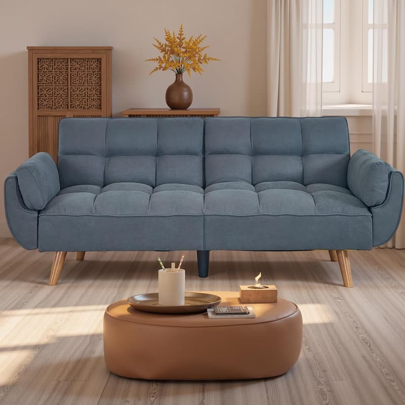 75″ Convertible Futon Sofa Bed, Small Futon Couch with Adjustable Backrest, Sleeper Sofa Couches for Small Living Room, Office - Dark Grey