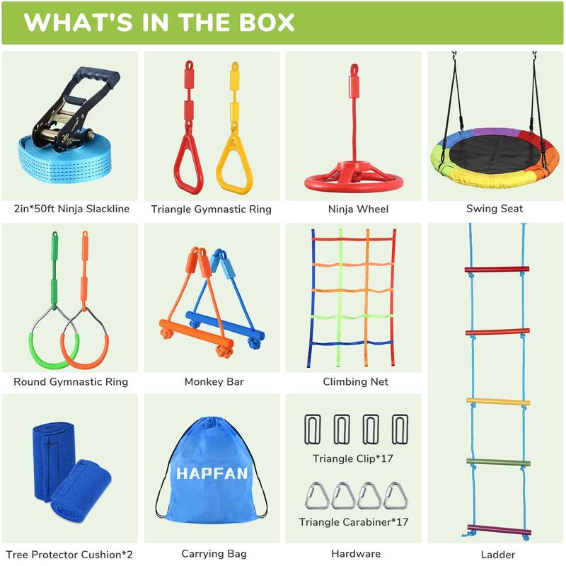 50FT Ninja Warrior Obstacle Course for Kids with Swing Outdoor Playset Backyard