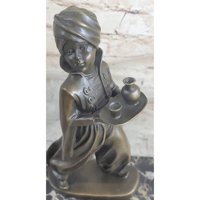Vintage Sign Arab Boy Server Bronze Sculpture Book-End Bookend Statue Figurine