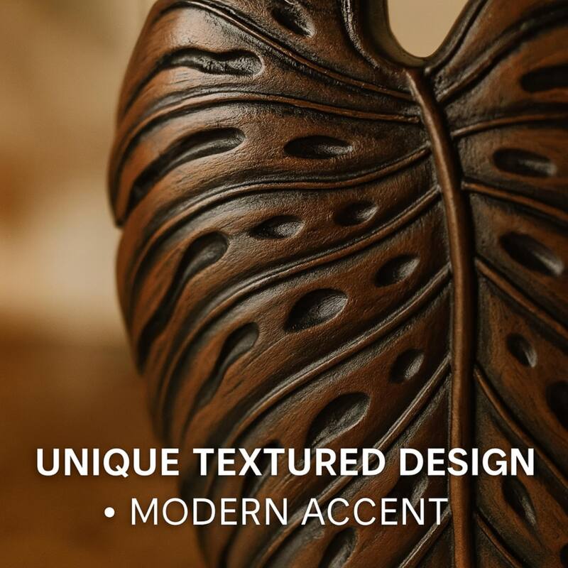 Philo Leaf Brown Textured Polyresin Vase with Botanical Design Accents